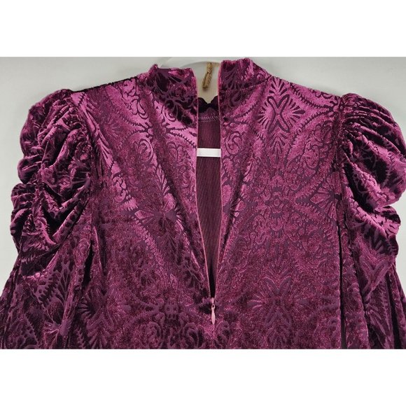 Vici Dress Womens XS Wine Velvet Victoria Anne Puff Shoulder High Low Midi - Picture 8 of 16